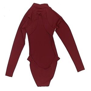 AllSisters Burgundy Scalene Surfsuit Long Sleeve One Piece Swimsuit Rash Guard